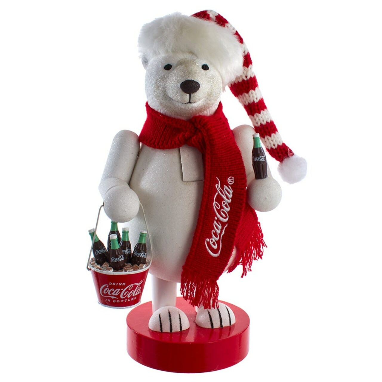 KSA 14&#x22; Glittered Polar Bear with Coke Bottle Christmas Nutcracker